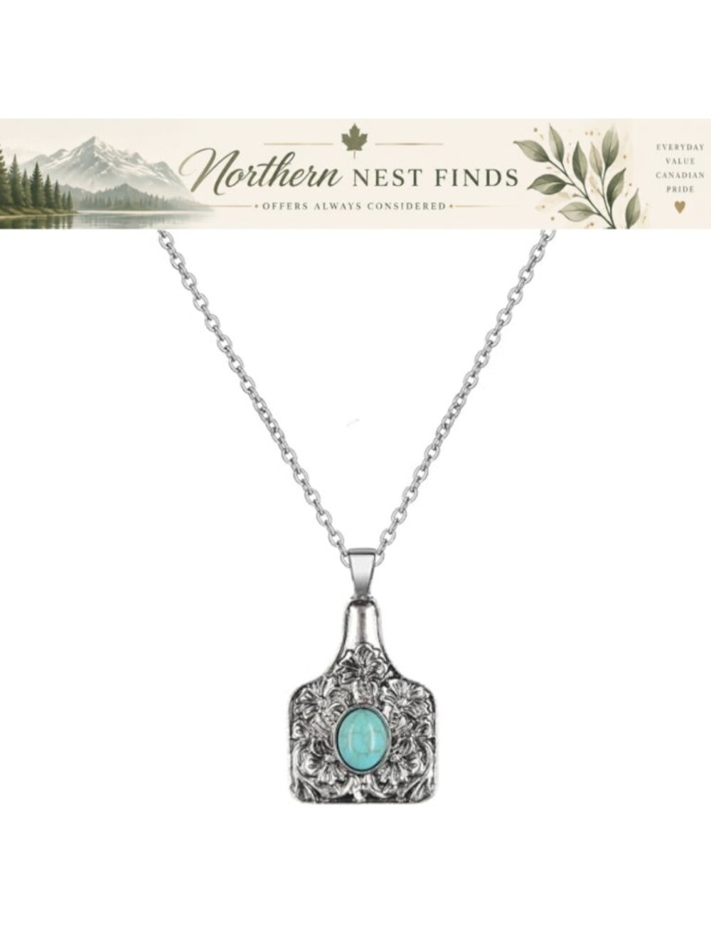 Boho Western Turquoise Pendant Necklace Sterling Silver